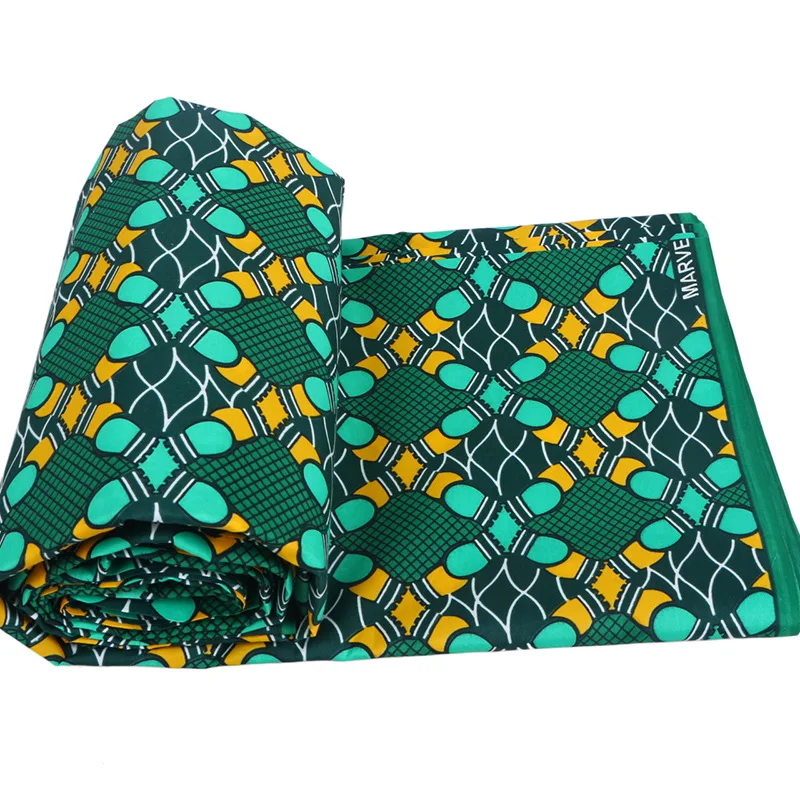 100% Polyester African Fabric Pagne Green And Yellow Print Wax 2019 Real New Fashion Wax