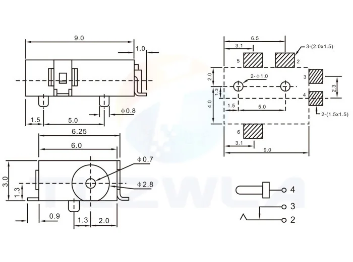 10PCS Female Connector Soldering ROHS DC-056 DC Power Socket DC056 2.5-0.7 MM 2.5X0.7MM SMD SMT 5PINS Tablet Power Sockets