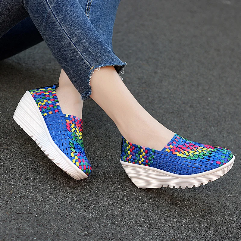 New Women Sneakers Summer Casual Shoes Woven Flat Platform Women\'s Shoes Breath Loafers Lady Footwear Soft Zapatos Plus Size 42
