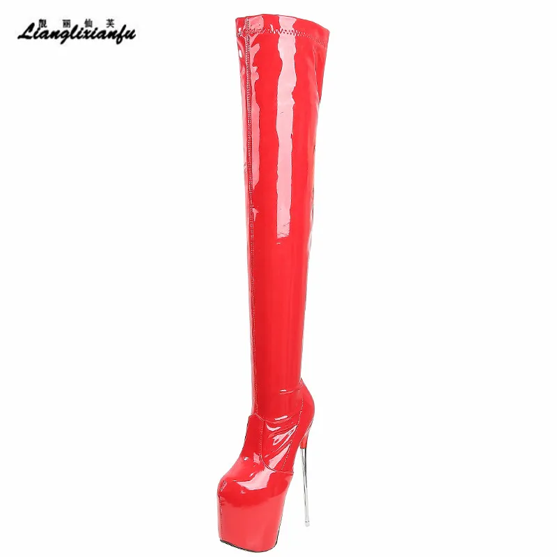 Crossdresser Shoes Woman Spring Autumn19cm Thin High Heels Zipper Pumps Over The Knee Motorcycle Boots Female Botas De Mujer