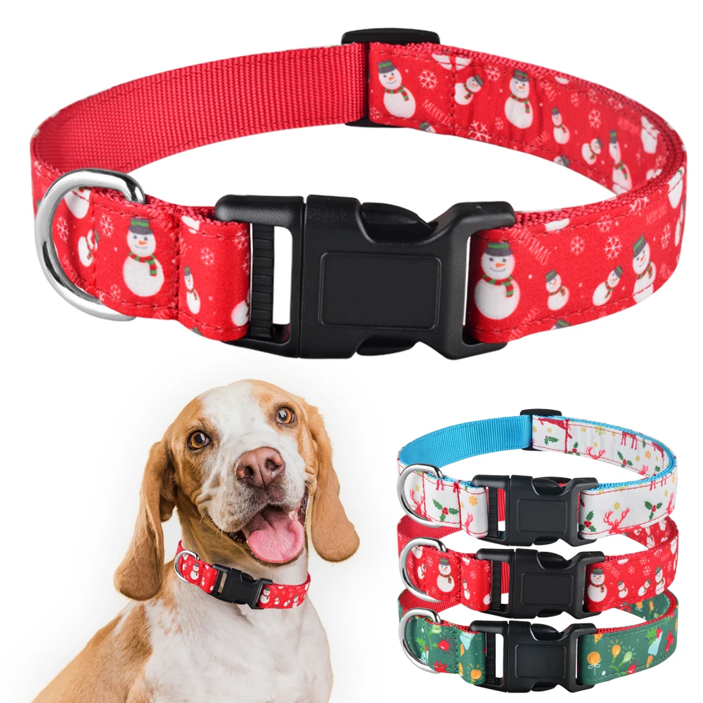 Christmas Dog Collar Adjustable XMAS Durable Nylon Printed Boy Girl Collar Perro Chihuahua Nylon Necklace Puppy Gift