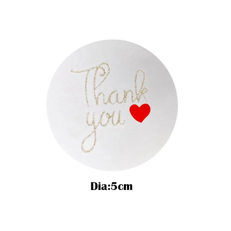 80pcs/pack Thank you golden glitter red heart on white background sealing sticker 5CM