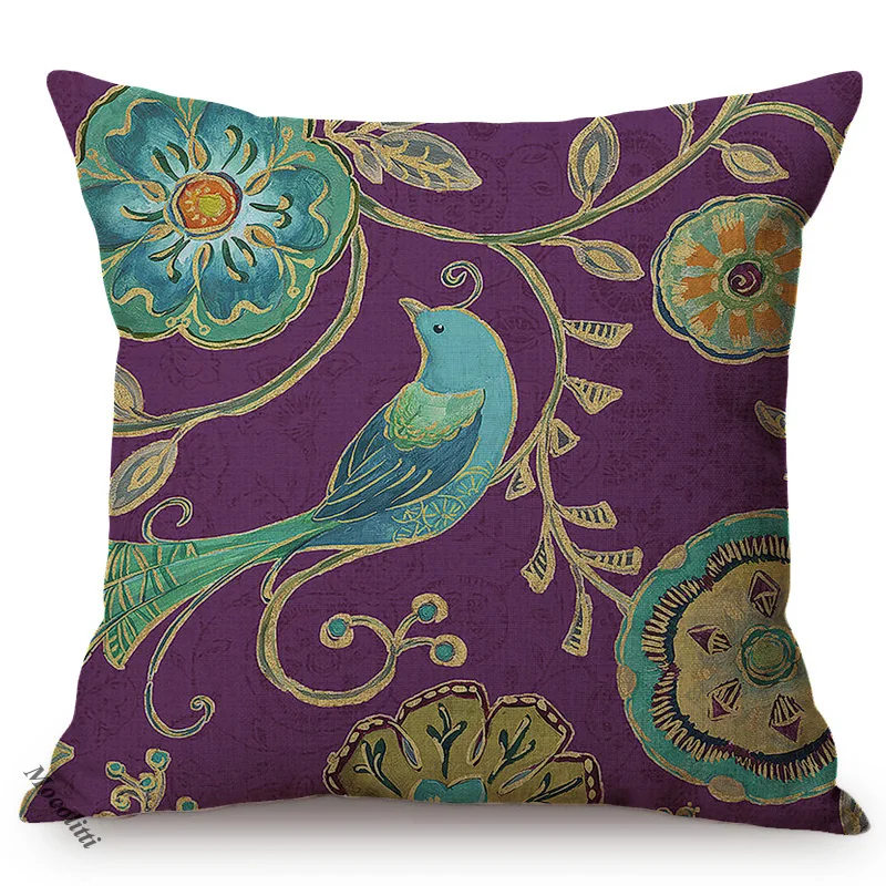 Boho Style Birds Home Decor Throw Pillow Case Owl Magpie Nordic Gilding Painting Decorative Cotton Linen Car Sofa Cushion Cover