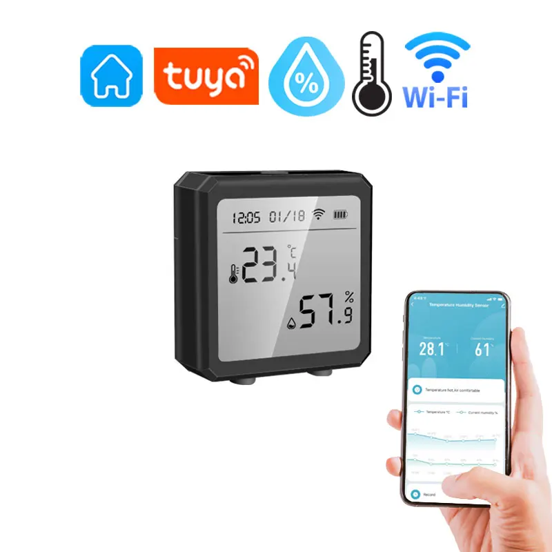 Tuya WIFI Temperature Humidity Sensor WIth LCD Display Indoor Smart Home Hygrometer Thermometer Detector Support Alexa Google