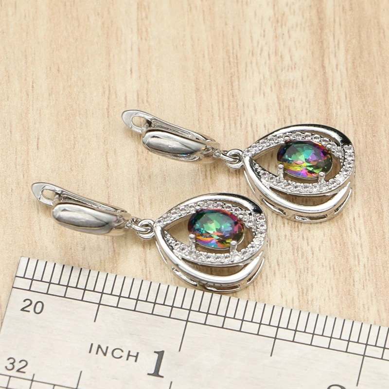 925 Gioielli in argento Mystic Arcobaleno Fuoco Pietre Bianco CZ Set di Gioielli Per Le Donne Collana di Cerimonia Nuziale/Orecchini/Pendente/anello