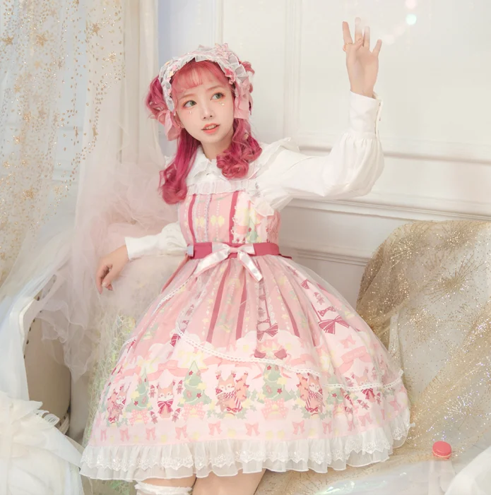 Robe de princesse à bretelles lolita, vintage, taille haute, imprimé victorien, style kawaii, gothique, lolita