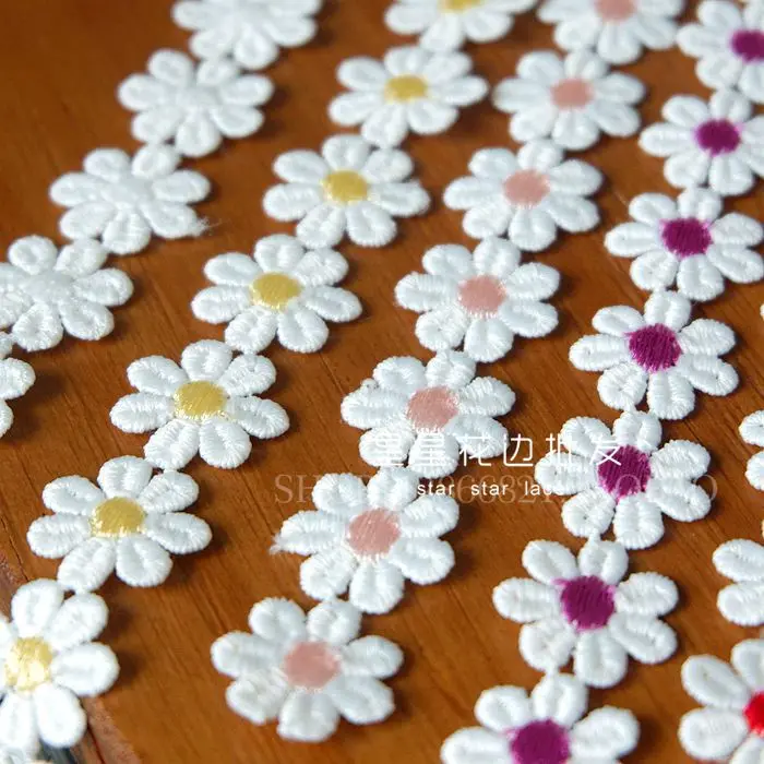 1Meter 2cm Colorful Daisy Flower Lace Trim Knitting Wedding Embroidered Diy Handmade Patchwork Ribbon Sewing Supplies Crafts