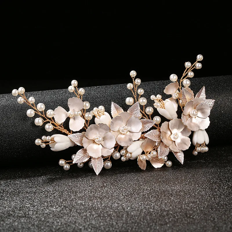 

Luxury handmade pearl rhinestone ceramic flower wedding hair comb hair clip women accessories hair accessories jewelry