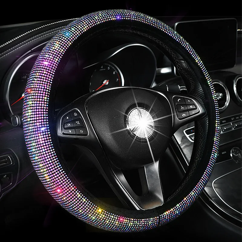 

Luxury Crystal Colorful Rhinestone Car Steering Wheel Covers Women Diamante Car Covered Steering-Wheel Case Interior Accessories