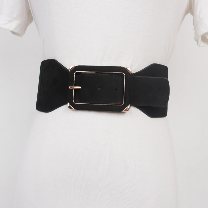 New Wide Suede faux leather belt Women Black Brown Square Buckle Elastic Belts Fashion Female Corset Waist Belt for Jeans Dress