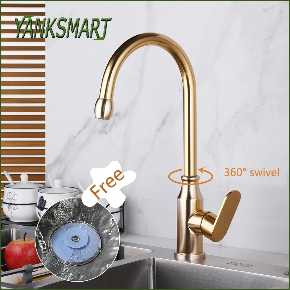 

YANKSMART 360 Swivel Kitchen Basin Sink Faucet Deck Mounted Single Handle Mixer Tap Free Strainer Kitchen Deodorant Stopper