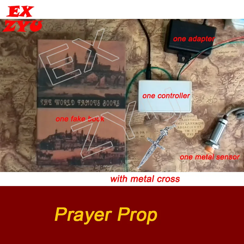 EXZYU Prayer Prop real life put hands on the book and use metal cross to touch the metal sensor to escape chamber game room