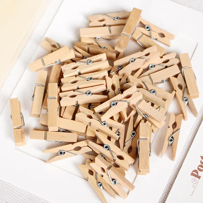 Mini Clips de madera Natural para fotos, pinzas para ropa, decoración artesanal, clavijas de 50 piezas, tamaño de mina muy pequeña, 30mm, venta al
