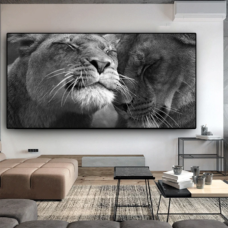 

African Lion Wild Animals Canvas Painting Posters and Prints, Wall Art Pictures for Living Room, Home Decor, Black and White