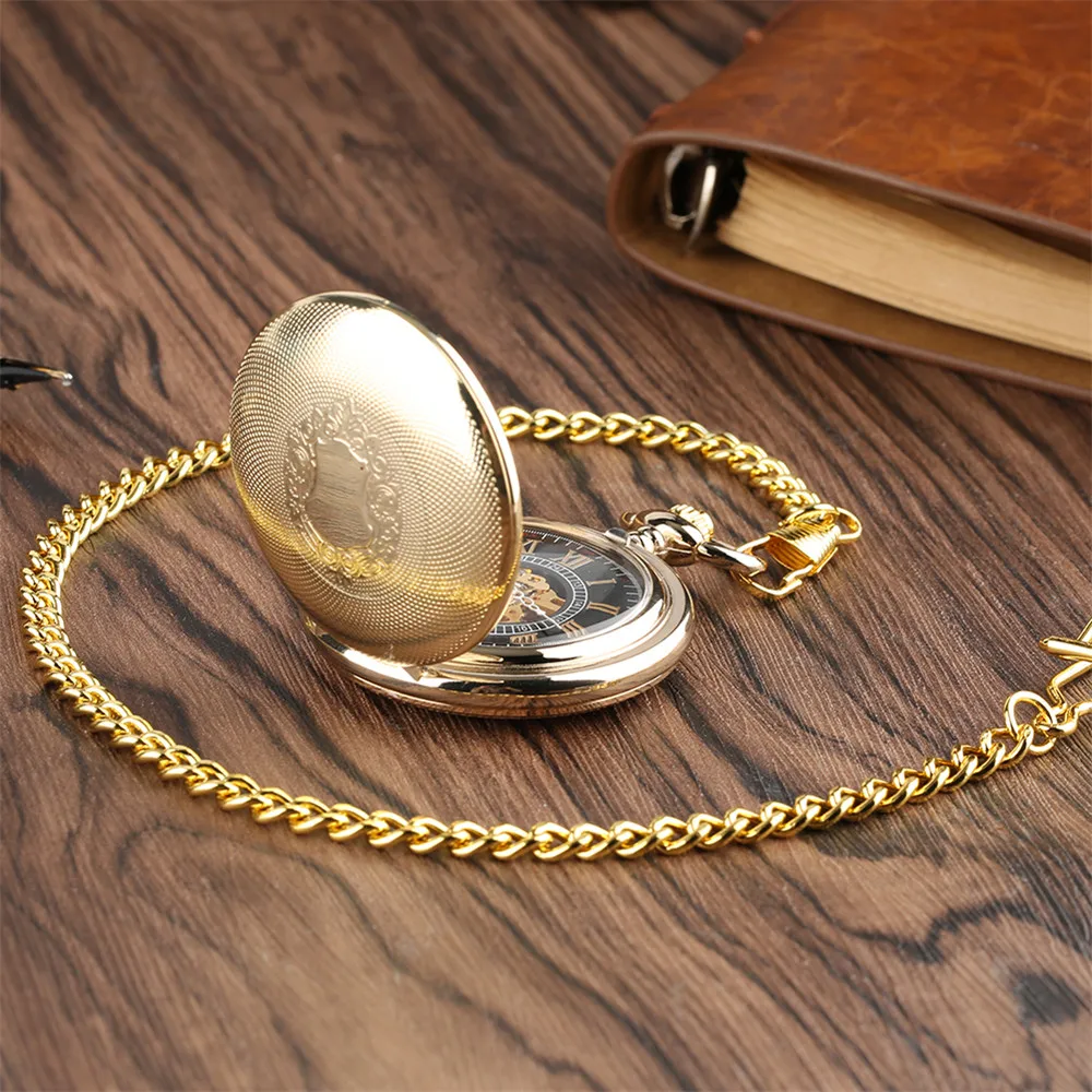 Classic Gold Mechanical Hand Winding Pocket Watch Shield Snake Pattern Vintage Pendant Manual Machinery Timepiece Gifts Male