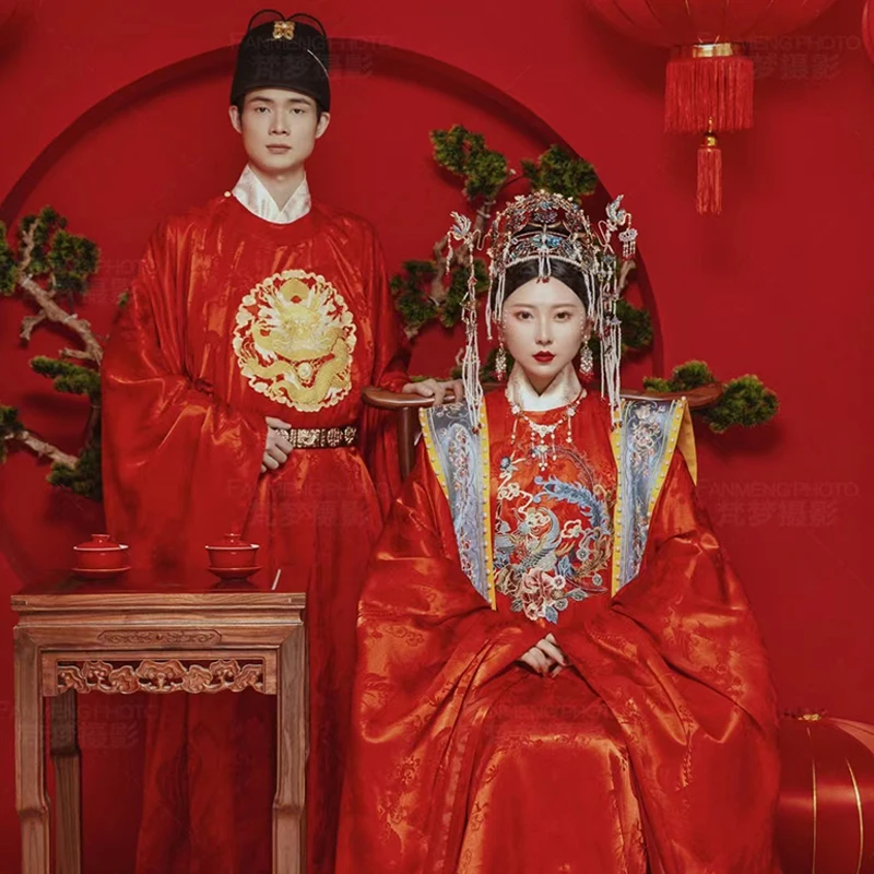 

Ming Dynasty Red Bride Groom Wedding Hanfu Set Couple Lovers' Photography Drama Cosplay Costume Traditional Chinese Outfits