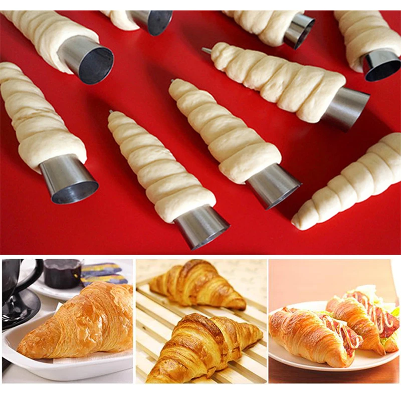 5pc/set Kitchen Stainless Steel Baking Cones Horn Pastry Roll Cake Mold Spiral Baked Croissants Tubes Cookie Dessert Too