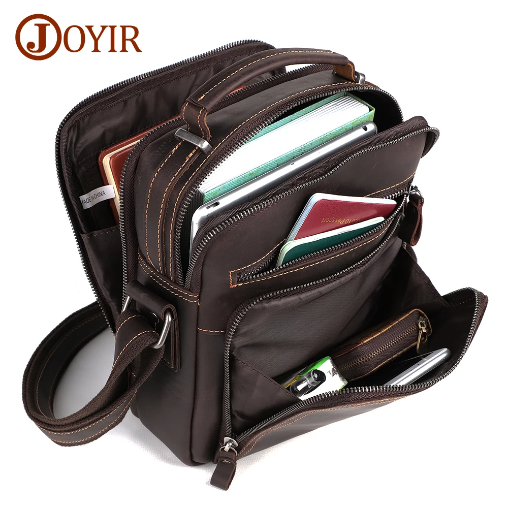 JOYIR Small Leather Messenger Shoulder Bag Men Vintage Crazy Horse Leather  Crossbody Bag for 9.7\