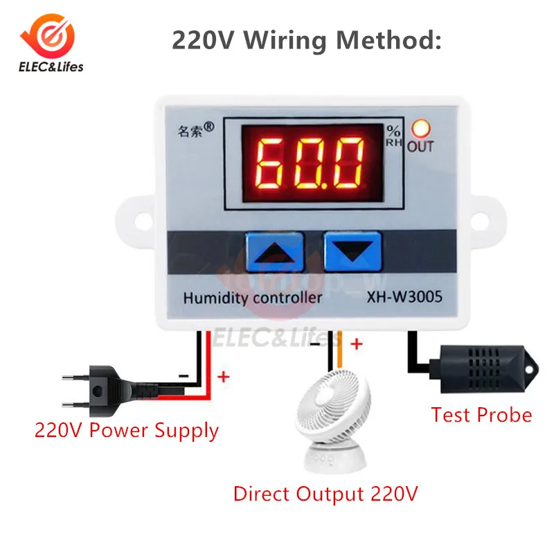 디지털 습도 컨트롤러 XH-W3005, 습도 조절 스위치 조절기, 습도 센서, 습도계, 12V, 24V, 110V, 220V