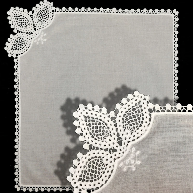 Fashion Ladies Handkerchiefs12 PCS/lot white 100% Cotton Wedding Handkerchief Embroidered white Lace Edges Hankies For Occasions