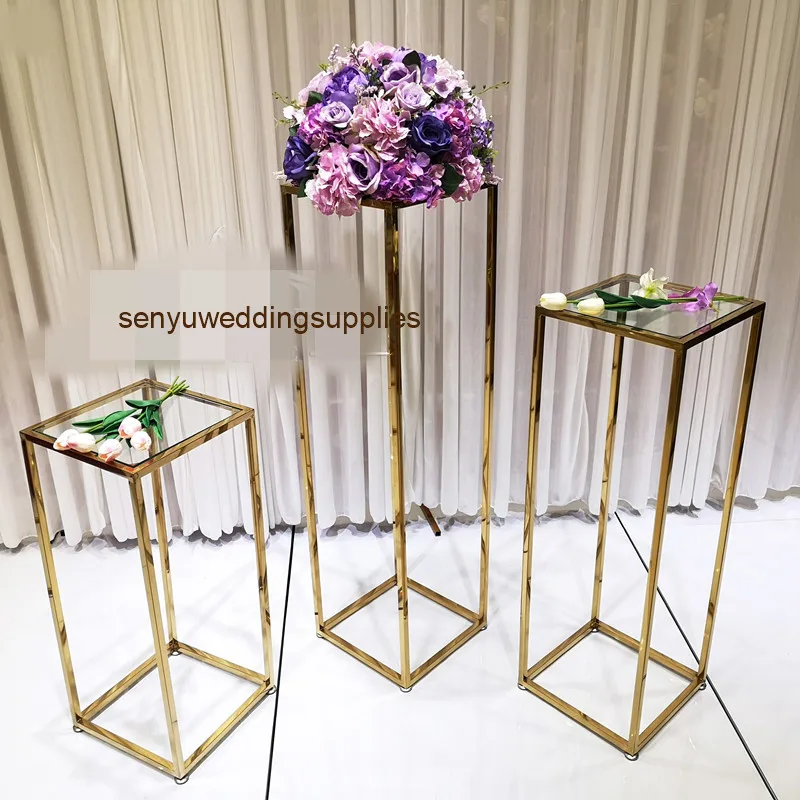 Custom clear Acrylic Flower Display Stand top Acrylic Perspex  Plinth gold Display Wedding Plinths senyu1199