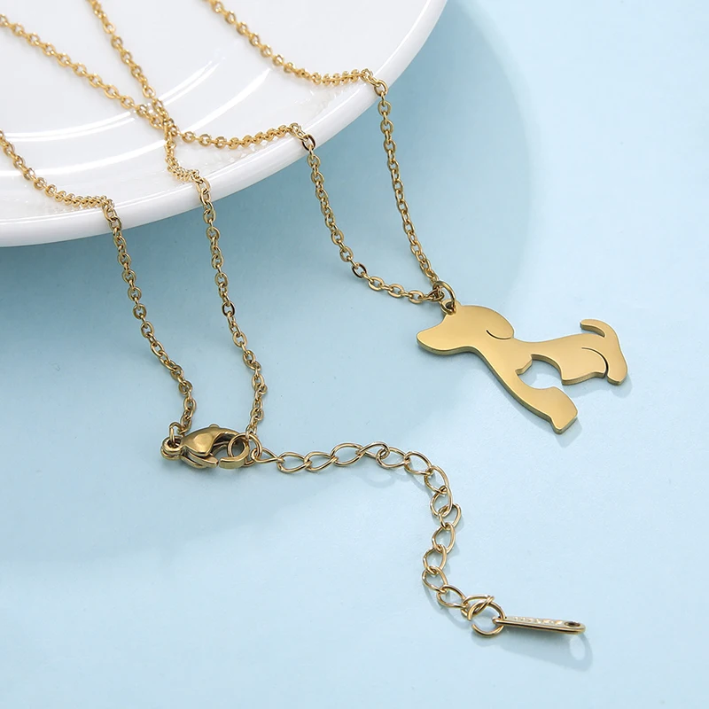 Unift Cat Dog Necklace Choker Stainless Steel Pendant Chain Necklaces for Women Fashion Animal Jewelry Friendship Pet Lover Gift