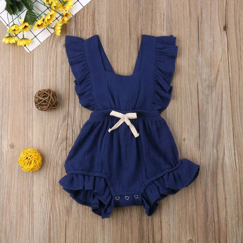 6 Colors Newborn Infant Toddler Clothes Baby Girl Rompers Ruffle Solid Jumpsuit Outfits Sunsuit Children Kids Clothing