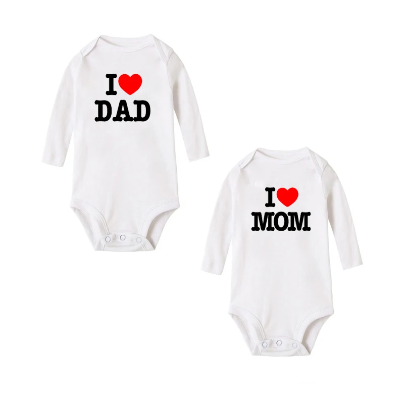 I Love MOM/DAD Print Infant Toddler Baby Girl Boy Romper Jumpsuit Clothes Shirt Cotton Long Sleeve Baby Body Clothes