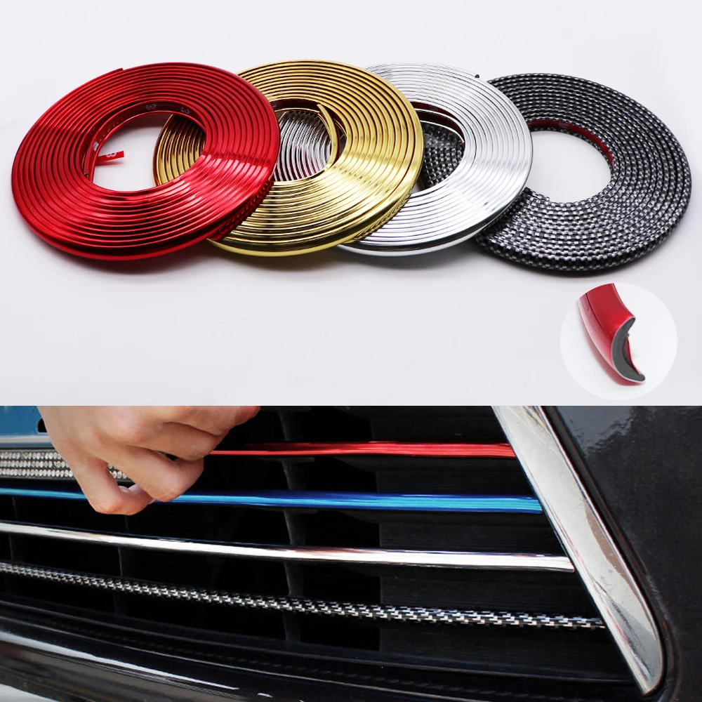 4M/8M Car Bumper Styling Moulding Trim Strip Wheel Hub Protection Red Carbon fiber Grille Impact Decorative Strip Accessories