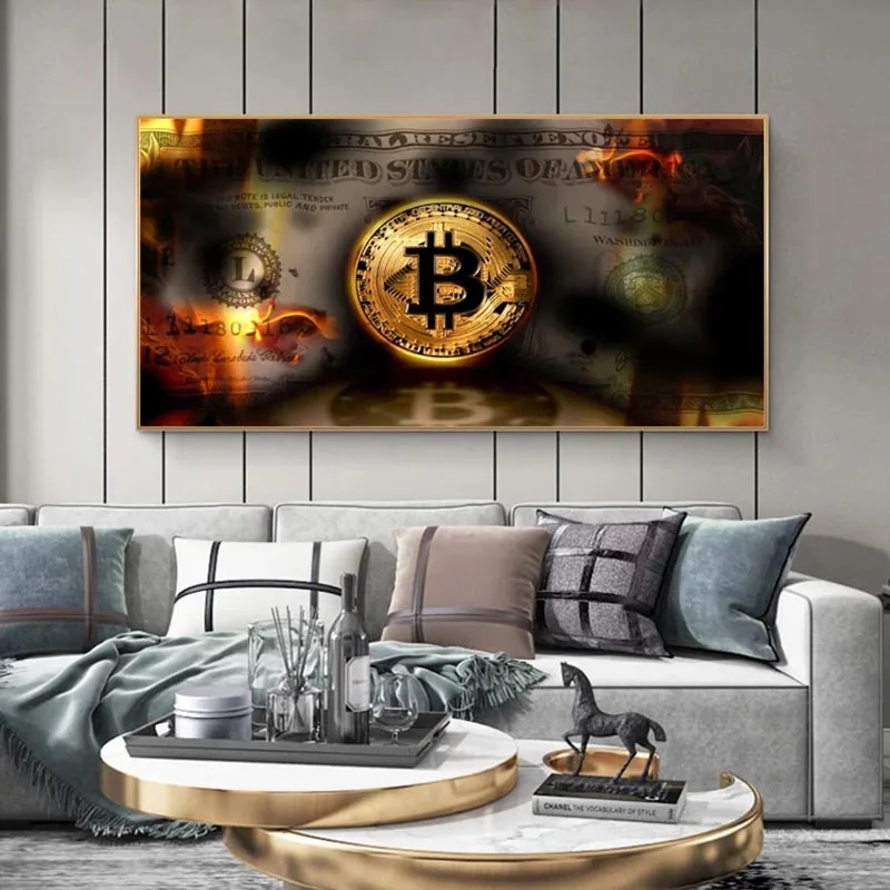 

Fire Dollar Bill Posters Painting on Canvas Cuadros Wall Art Canvas Prints Paintings Decorative Wall Pictures for Living Room