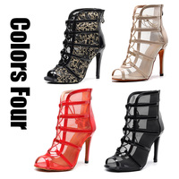 DKZSYIM Women Latin Dance Shoes Black High Top Ballroom Tango Salsa Dancing Boots  Lace-Up Soft Bottom Party Dance Shoes 6-10CM