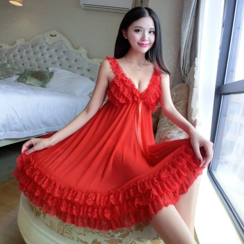 

Summer Nightgowns Women Hollow High Open Sling Long Lace Sexy Goddess Sleeping Dress Lingerie Sleepwear Wedding Bride Bridesmaid