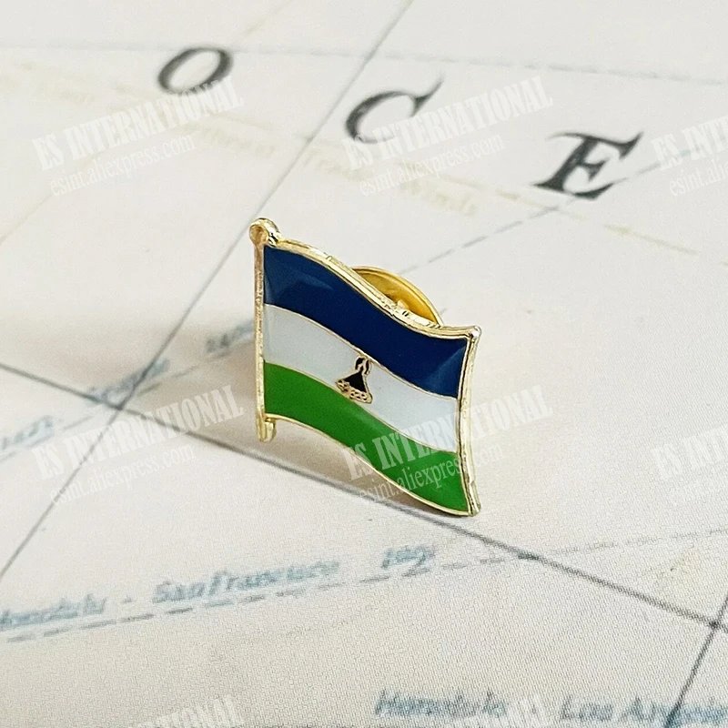 Lesotho National Flag Lapel Pins Crystal Epoxy Metal Enamel Badge Paint Brooch Souvenir Suit  Personality  Commemorative  Gifts