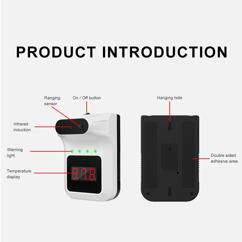 Pistola de medición de temperatura de la frente sin contacto, pistola de temperatura montada en la pared, transmisión de voz inteligente, termómetro infrarrojo Bluetooth