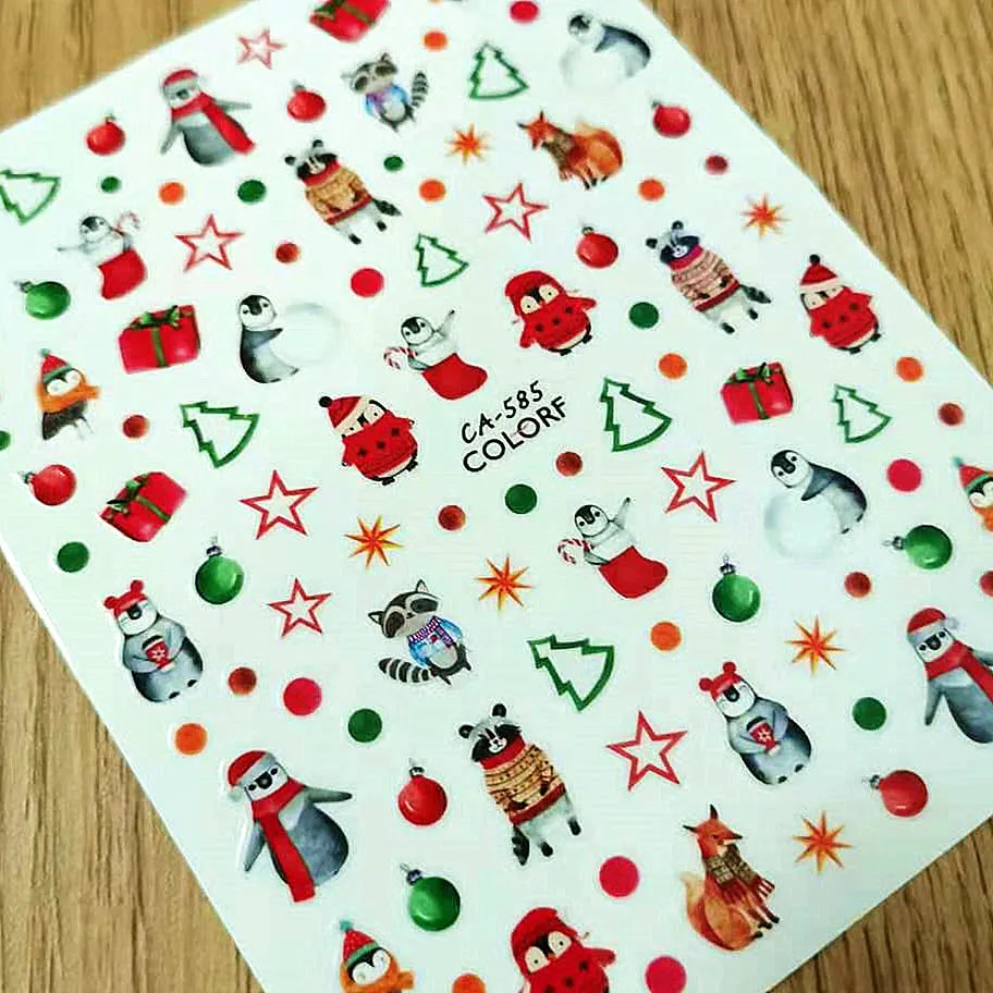 Newest Christmas Design 3D Self Adhesive Back Glue Decal Stamping DIY Decoration Tips Nail Stickers CA 585