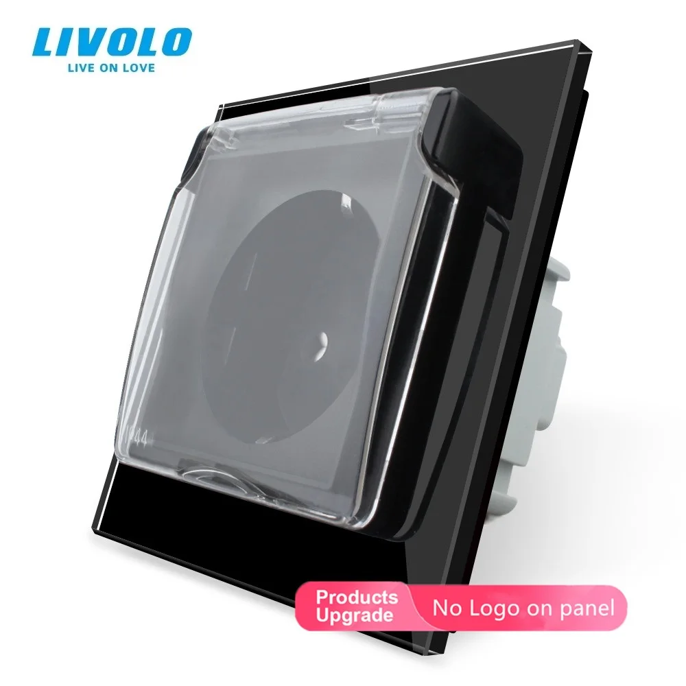 Livolo EU Standard Waterproof Power Outlet With 2 Pins , Glass Panel,Wall Socket, AC110~250V 16A Wall Plug With Waterproof Cover