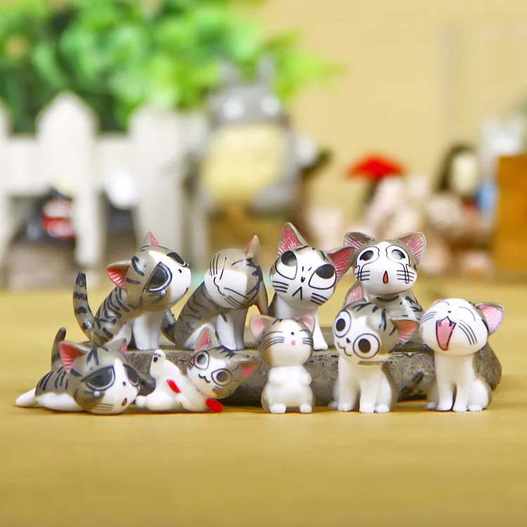 9pcs Kawaii Cheese Cats Kitty Statue Miniatures Resin Kitten Cat Figurines Mini Garden Figures Decoration for Home Kids Toys