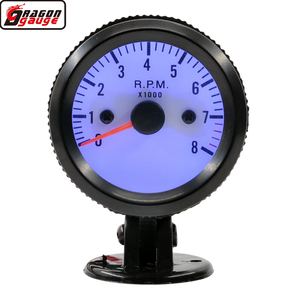 52mm Blue Light Auto Tachometer Gauge Rev Counter 8000 RPM Gasoline Engine 4-6-8 Cylinder With Pods