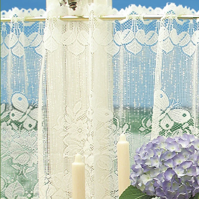 White Lace Sheer Curtain Short Window Curtain Homen Decoration European Style Short Mesh Tulle Curtain for Coffee Shop Bar Decor