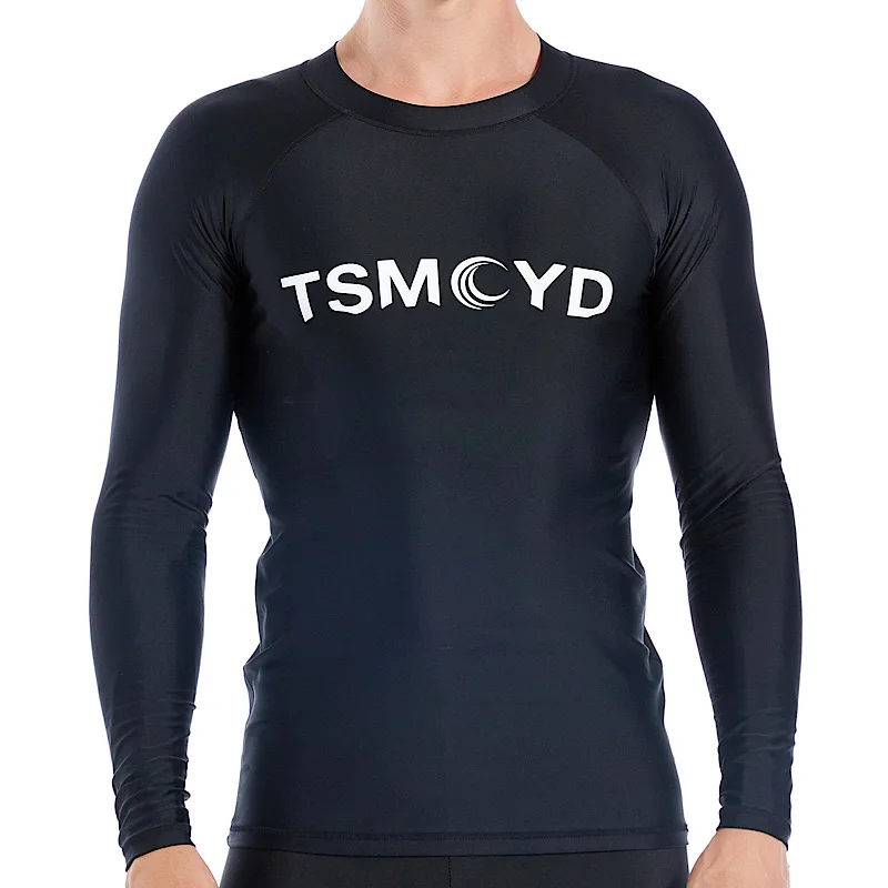 2023 Surf Shirt Rash Guard Men UPF 50+ Long Sleeve Splice UV Sun Protection Basic Skins Surfing Diving Swimming T Shirt Black