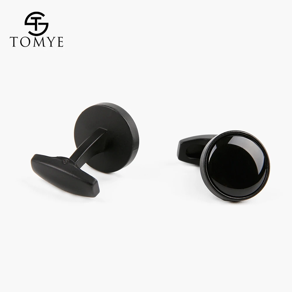 TOMYE Matte Black Round Groom Custom Enamel Unique Cufflinks for Shirt Men XK19S123