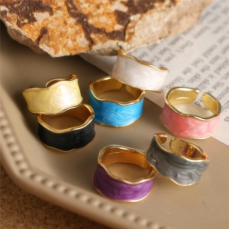 New Korean Fashion Metal Irregular Round Open Rings for Women High Quality Smooth Enamel Index Finger Rings Female Jewelry Gift