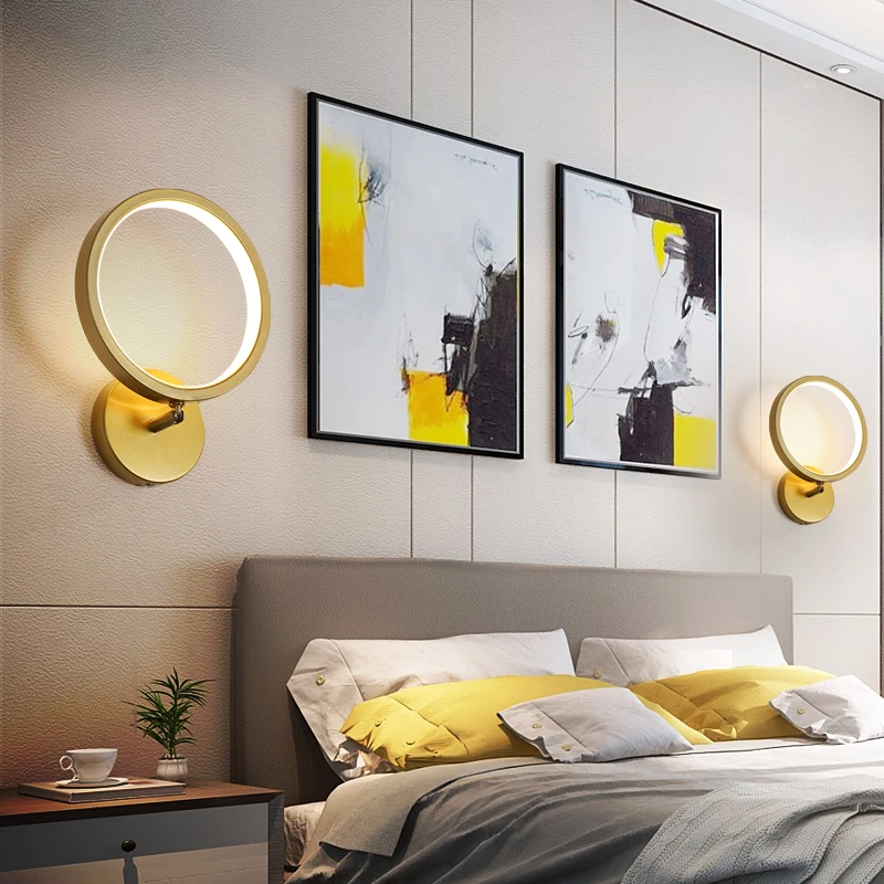 Jmzm Modern LED Geometric Simple Gold/Black Wall Lamp 360° Rotatable Living room Bedroom Bedside TV Wall Background Wall Lamp