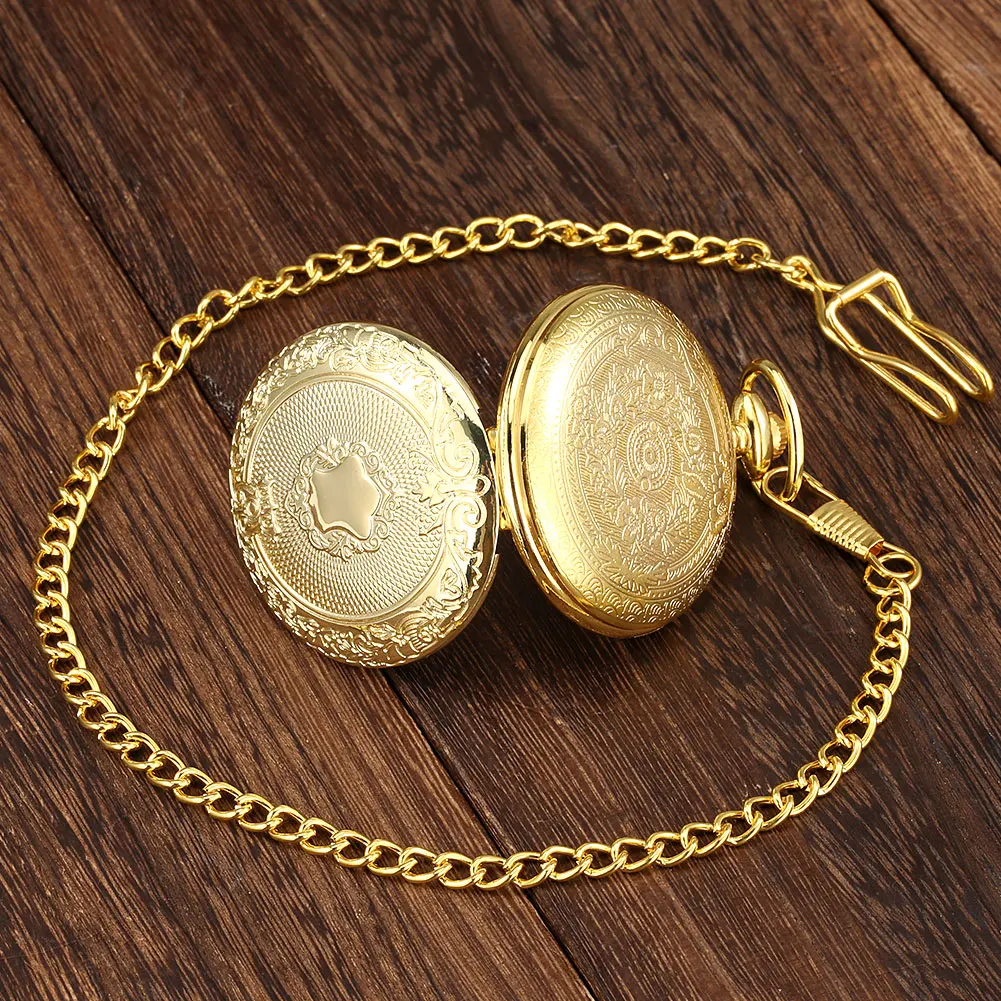 Roman Numerals Display Dial Exquisite Black/Silver/Bronze/Gold Quartz Pocket Watches Men Retro Pendant Clock with Pocket Chain