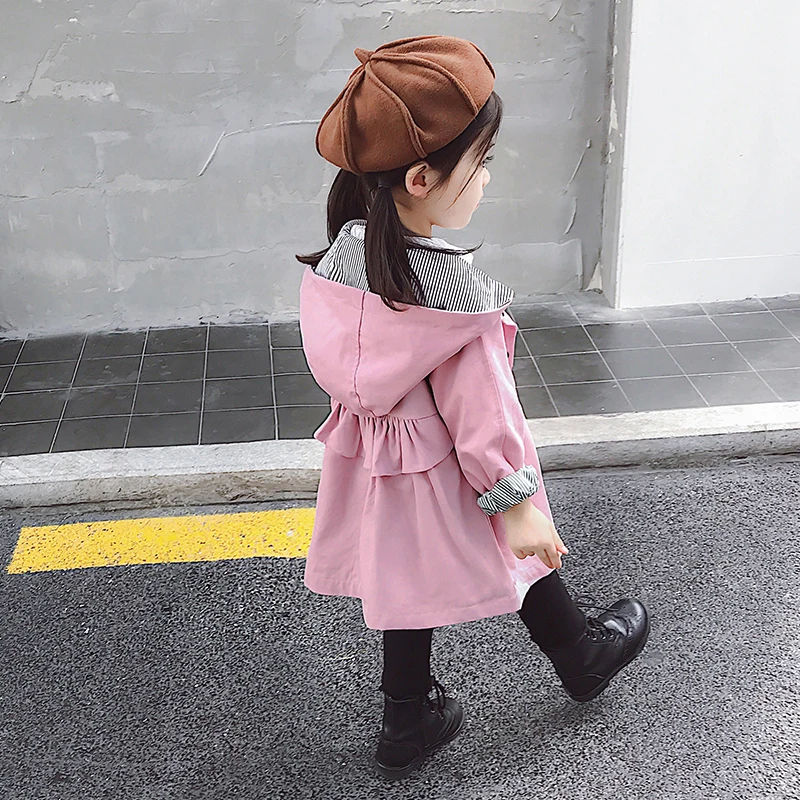 Girls' windbreaker jacket spring and autumn 2021 new foreign style mid-length Korean children's spring coats for girls and sprin