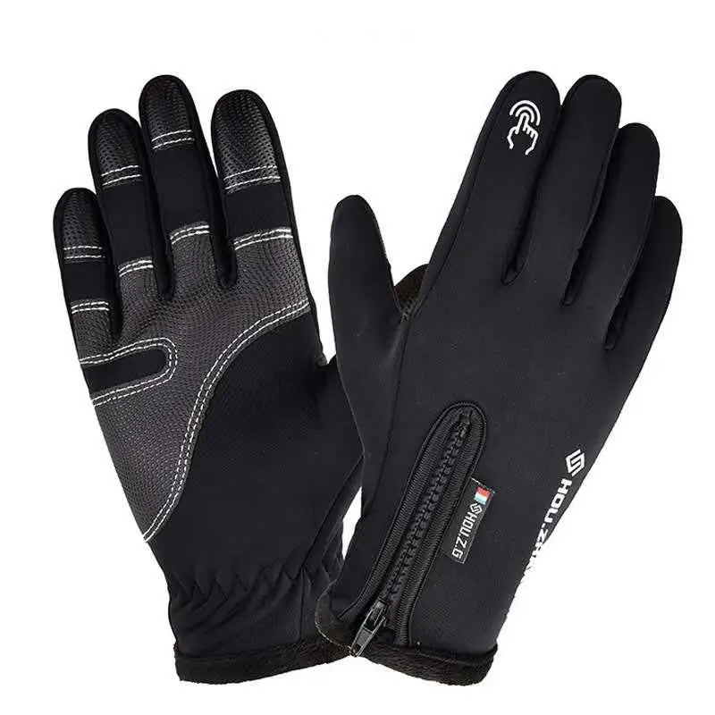 Winter New Men and Women Full Finger Waterproof Touch Screen Gloves Plus Velvet Warm Gloves Outdoor Sports Cycling Gloves