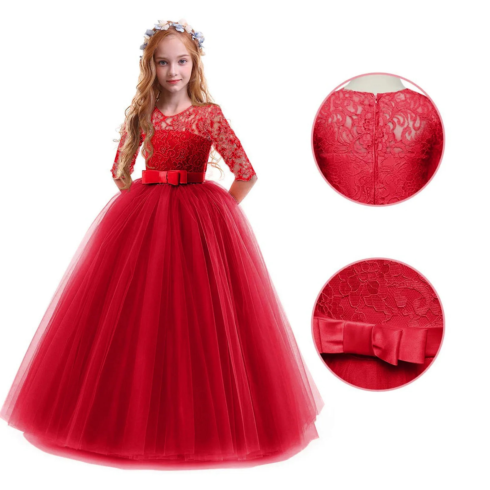 Child Girls Dress For New Year Lace Bowknot Princess Wedding Flower Girls Performance Formal Tutu Dress платье на новый год 2022