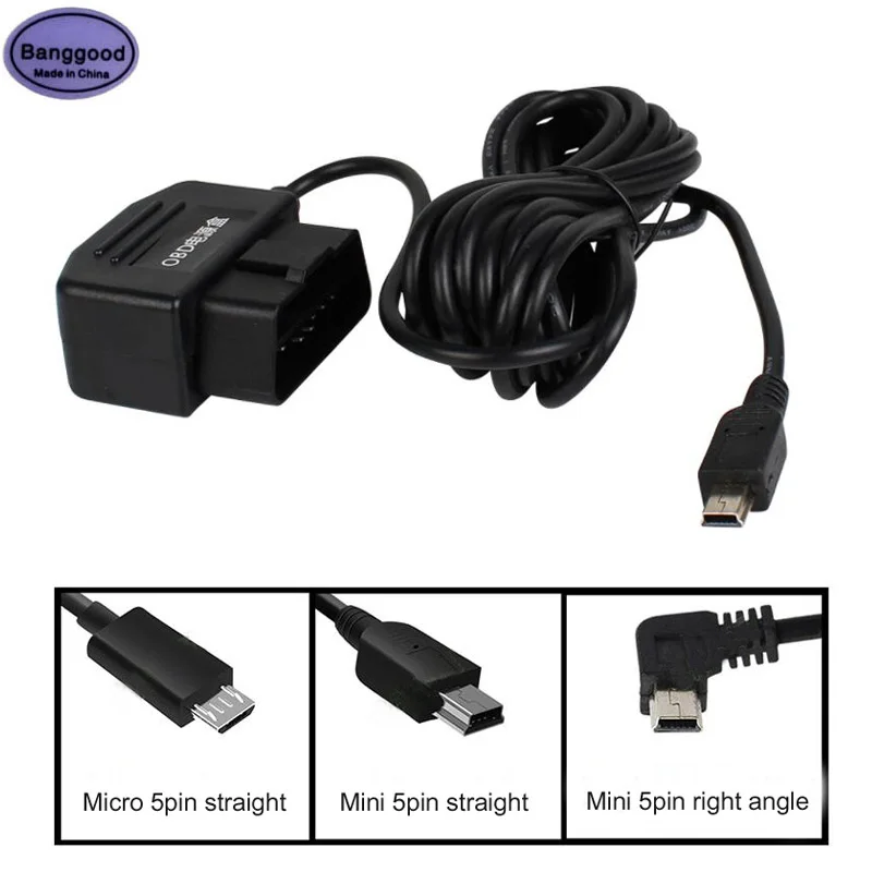 

Output 5V 2A 16 Pin to Mini Micro 5PIN USB Ports Car OBD Cigarette Adapter Lighter Power Box w/ 3.5m Cable For Dash Cam Charging