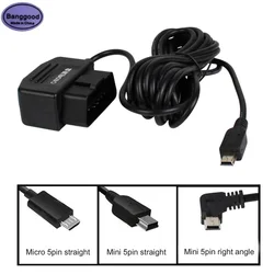 Output 5V 2A 16 Pin to Mini Micro 5PIN USB Ports Car OBD Cigarette Adapter Lighter Power Box w/ 3.5m Cable For Dash Cam Charging