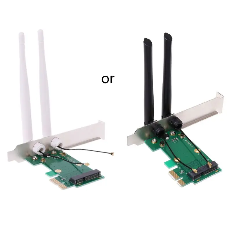 Kartu Jaringan Nirkabel WiFi Mini PCI-E Express Ke Adaptor PCI-E 2 Antena PC Eksternal